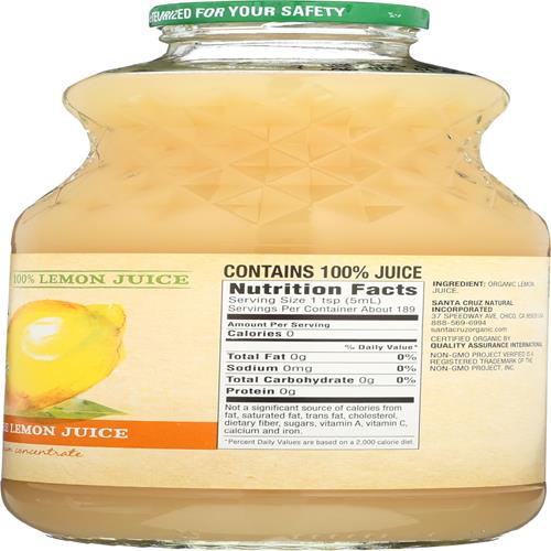 Jus de citron 100 % pur biologique Santa Cruz, 946 ml