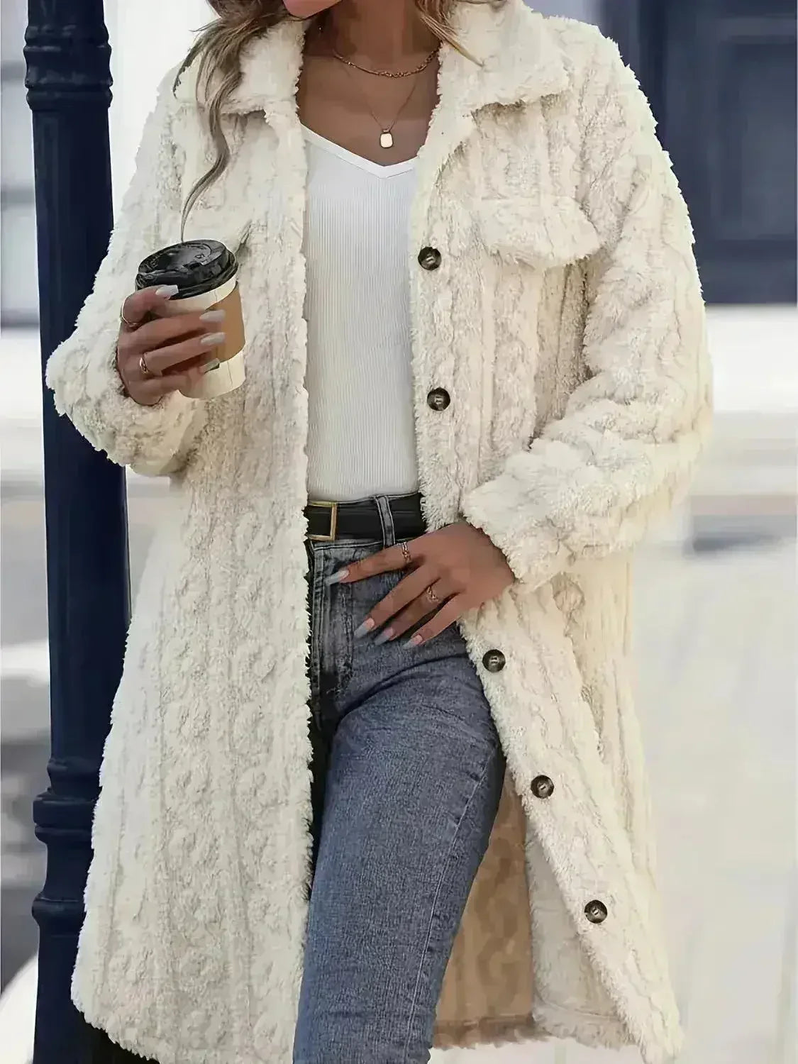 Manteau long boutonné doux – Surchemise oversize en polyester | Femstylo