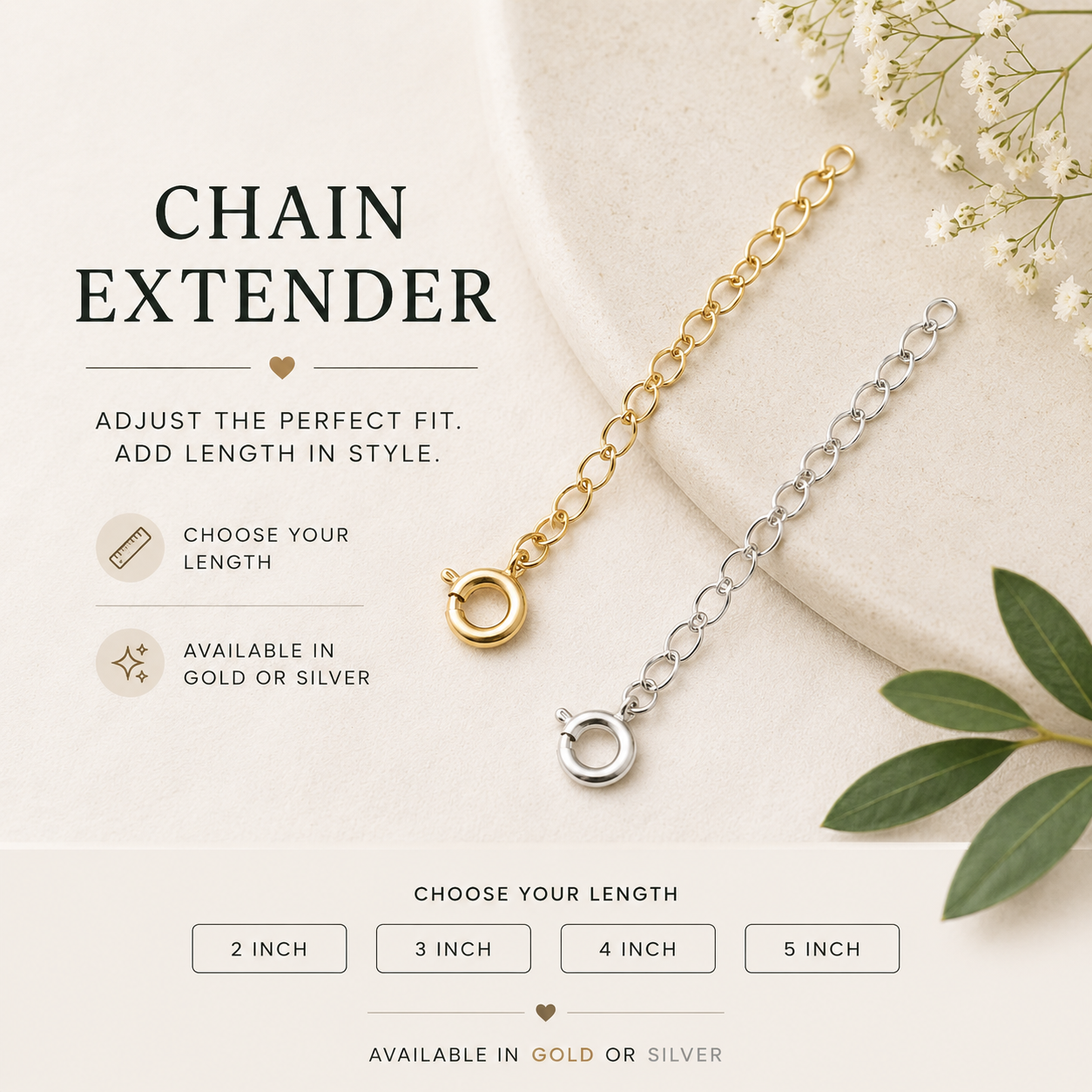 Rallonge de chaîne – Rallonge de collier en or rempli ou en argent sterling