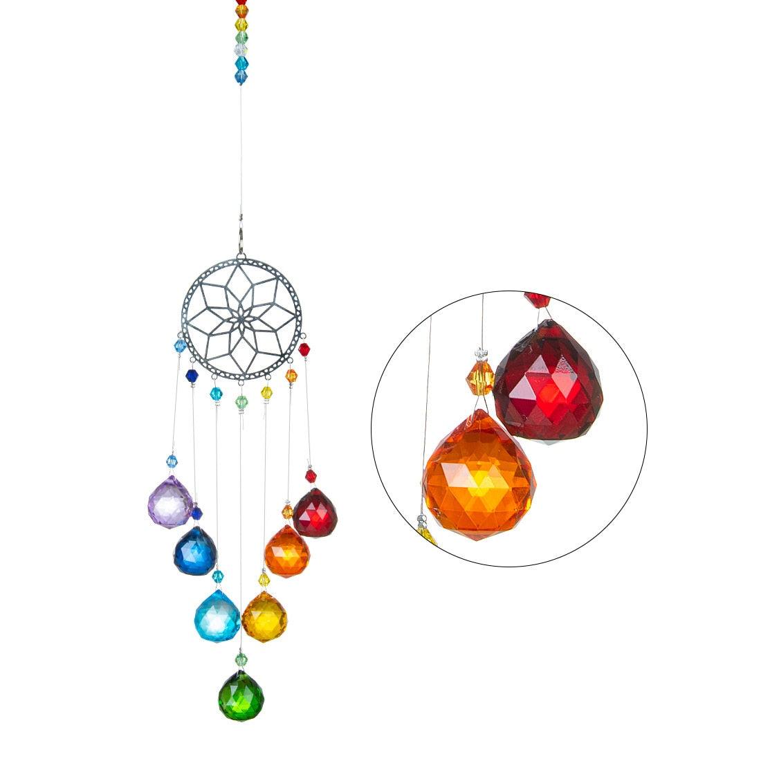 Carillon éolien en lustre avec revêtement AB, prismes en cristal, capteur de soleil suspendu, attrape-arc-en-ciel, prismes en boule de cristal, pendentif pour rideaux de fenêtre, décoration intérieure, cadeaux pour jardin, patio, cour.