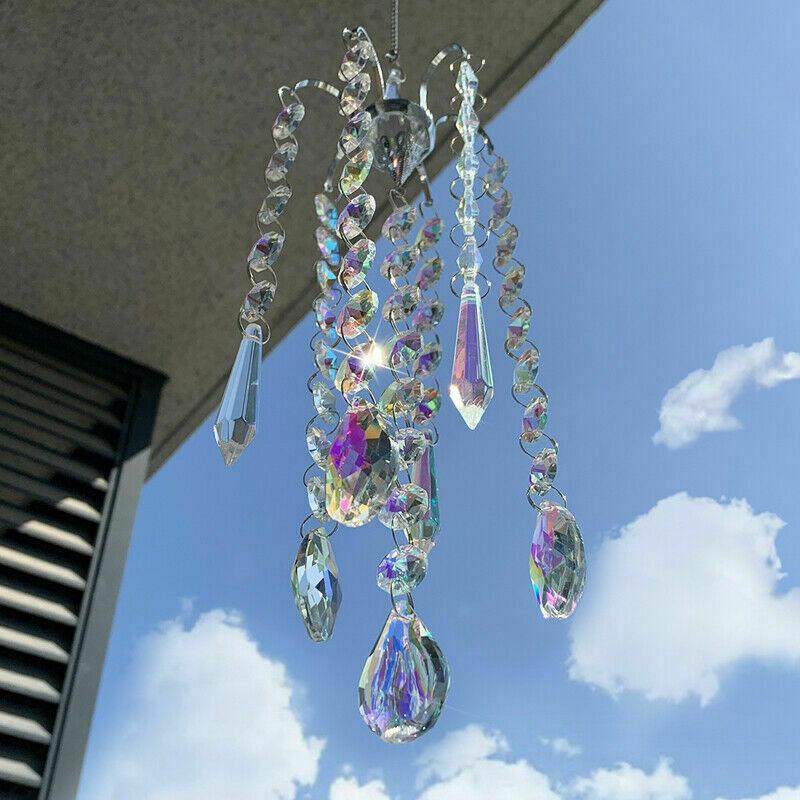 Carillon éolien en lustre avec revêtement AB, prismes en cristal, capteur de soleil suspendu, attrape-arc-en-ciel, prismes en boule de cristal, pendentif pour rideaux de fenêtre, décoration intérieure, cadeaux pour jardin, patio, cour.
