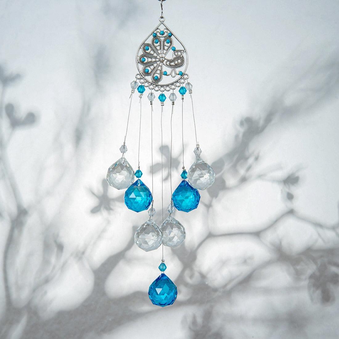 Carillon éolien en lustre avec revêtement AB, prismes en cristal, capteur de soleil suspendu, attrape-arc-en-ciel, prismes en boule de cristal, pendentif pour rideaux de fenêtre, décoration intérieure, cadeaux pour jardin, patio, cour.