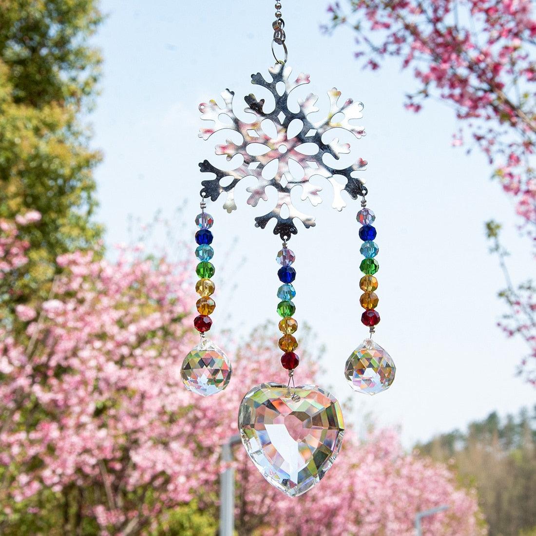 Carillon éolien en lustre avec revêtement AB, prismes en cristal, capteur de soleil suspendu, attrape-arc-en-ciel, prismes en boule de cristal, pendentif pour rideaux de fenêtre, décoration intérieure, cadeaux pour jardin, patio, cour.
