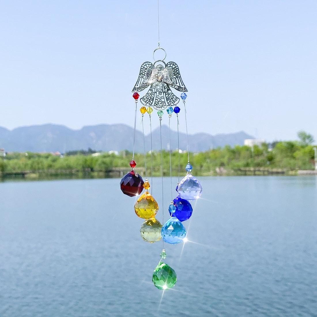 Carillon éolien en lustre avec revêtement AB, prismes en cristal, capteur de soleil suspendu, attrape-arc-en-ciel, prismes en boule de cristal, pendentif pour rideaux de fenêtre, décoration intérieure, cadeaux pour jardin, patio, cour.
