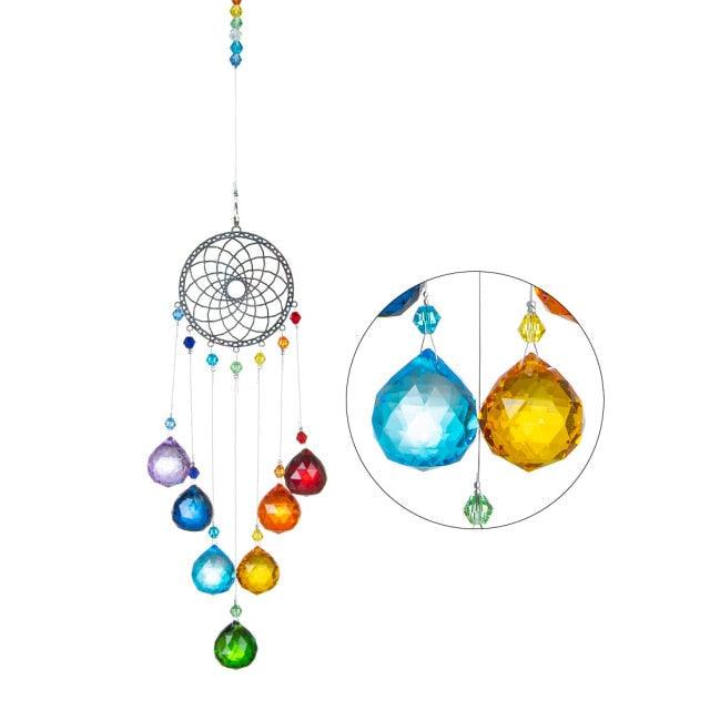 Carillon éolien en lustre avec revêtement AB, prismes en cristal, capteur de soleil suspendu, attrape-arc-en-ciel, prismes en boule de cristal, pendentif pour rideaux de fenêtre, décoration intérieure, cadeaux pour jardin, patio, cour.