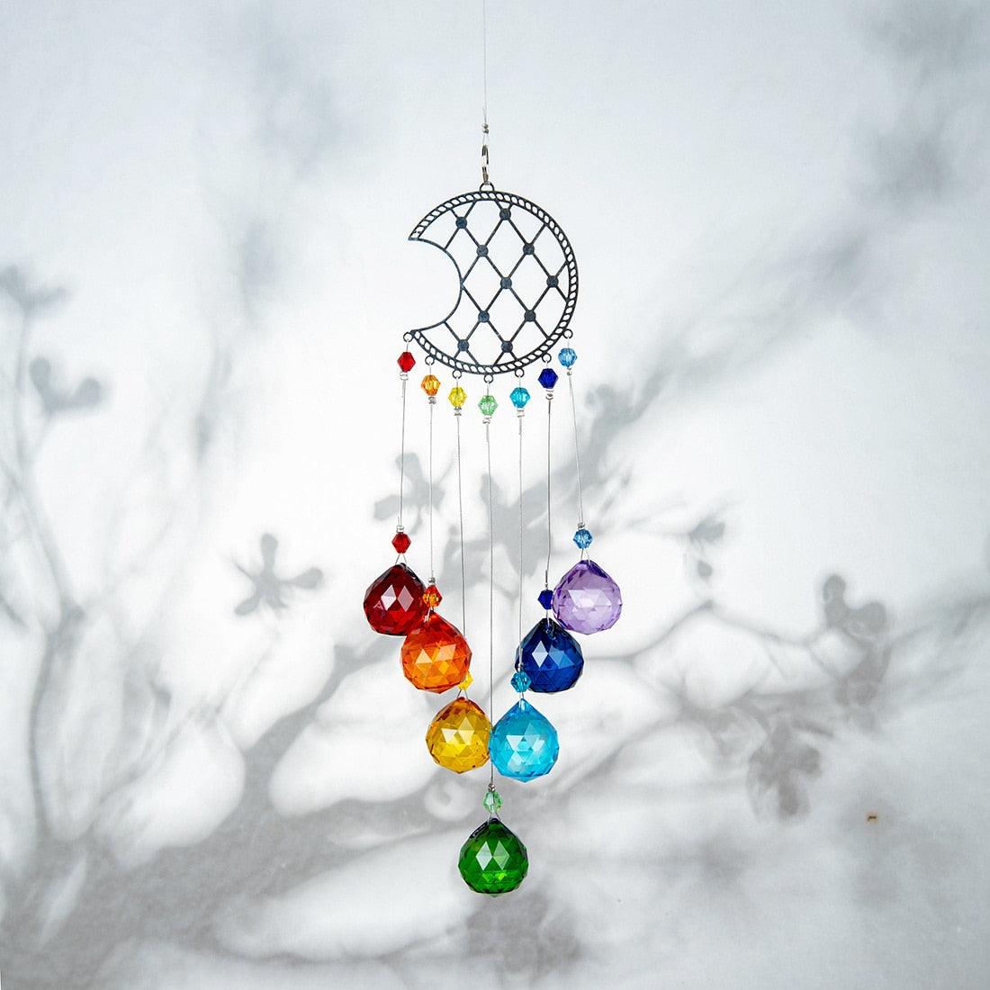 Carillon éolien en lustre avec revêtement AB, prismes en cristal, capteur de soleil suspendu, attrape-arc-en-ciel, prismes en boule de cristal, pendentif pour rideaux de fenêtre, décoration intérieure, cadeaux pour jardin, patio, cour.
