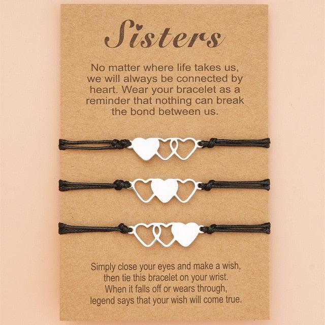 Bracelets d'amitié avec breloques pour sœurs et meilleures amies avec carte, bracelets cœur assortis pour la distance, cadeau d'amitié pour sœurs, meilleures amies, meilleures amies, filles, femmes, bracelet assorti pour femmes, bijoux
