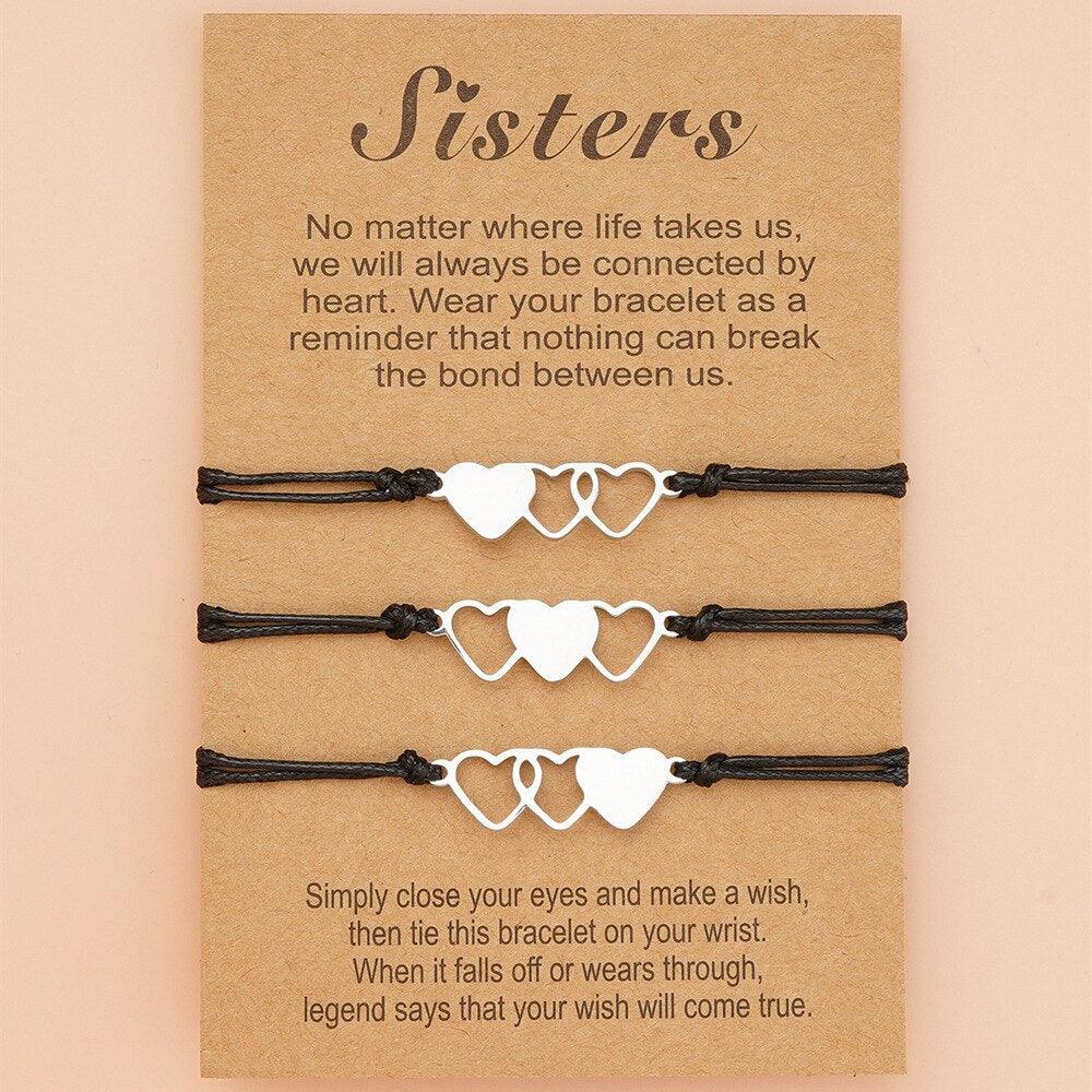 Bracelets d'amitié avec breloques pour sœurs et meilleures amies avec carte, bracelets cœur assortis pour la distance, cadeau d'amitié pour sœurs, meilleures amies, meilleures amies, filles, femmes, bracelet assorti pour femmes, bijoux