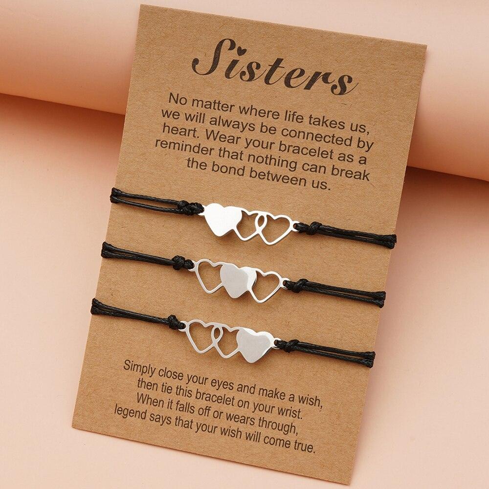 Bracelets d'amitié avec breloques pour sœurs et meilleures amies avec carte, bracelets cœur assortis pour la distance, cadeau d'amitié pour sœurs, meilleures amies, meilleures amies, filles, femmes, bracelet assorti pour femmes, bijoux