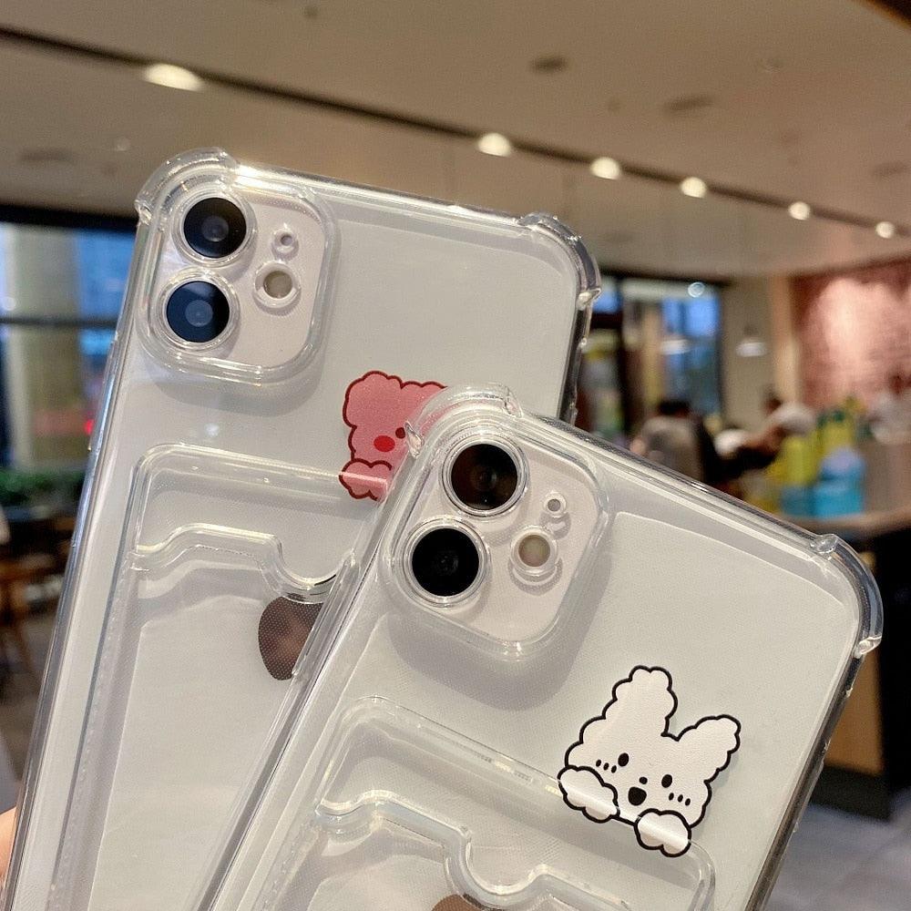 Coque de téléphone charmante pour cartes pour iPhone 14 13 12 11 Pro Max 7 8 Plus X XR XS Max Étui portefeuille transparent avec pare-chocs souple Housse arrière drôle pour couple Étui souple transparent pour iPhone