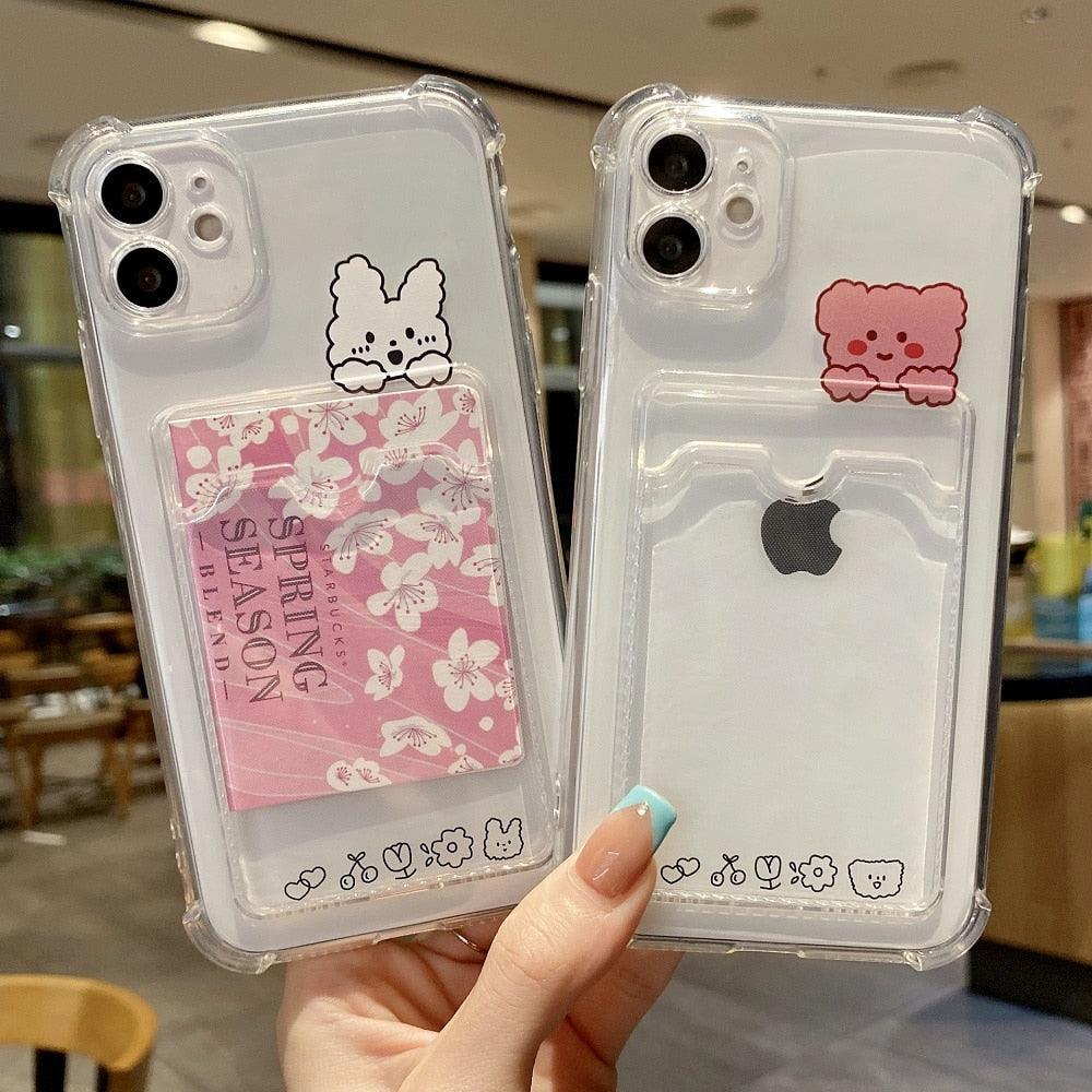 Coque de téléphone charmante pour cartes pour iPhone 14 13 12 11 Pro Max 7 8 Plus X XR XS Max Étui portefeuille transparent avec pare-chocs souple Housse arrière drôle pour couple Étui souple transparent pour iPhone
