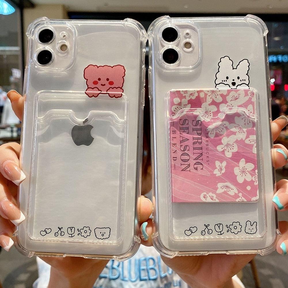Coque de téléphone charmante pour cartes pour iPhone 14 13 12 11 Pro Max 7 8 Plus X XR XS Max Étui portefeuille transparent avec pare-chocs souple Housse arrière drôle pour couple Étui souple transparent pour iPhone