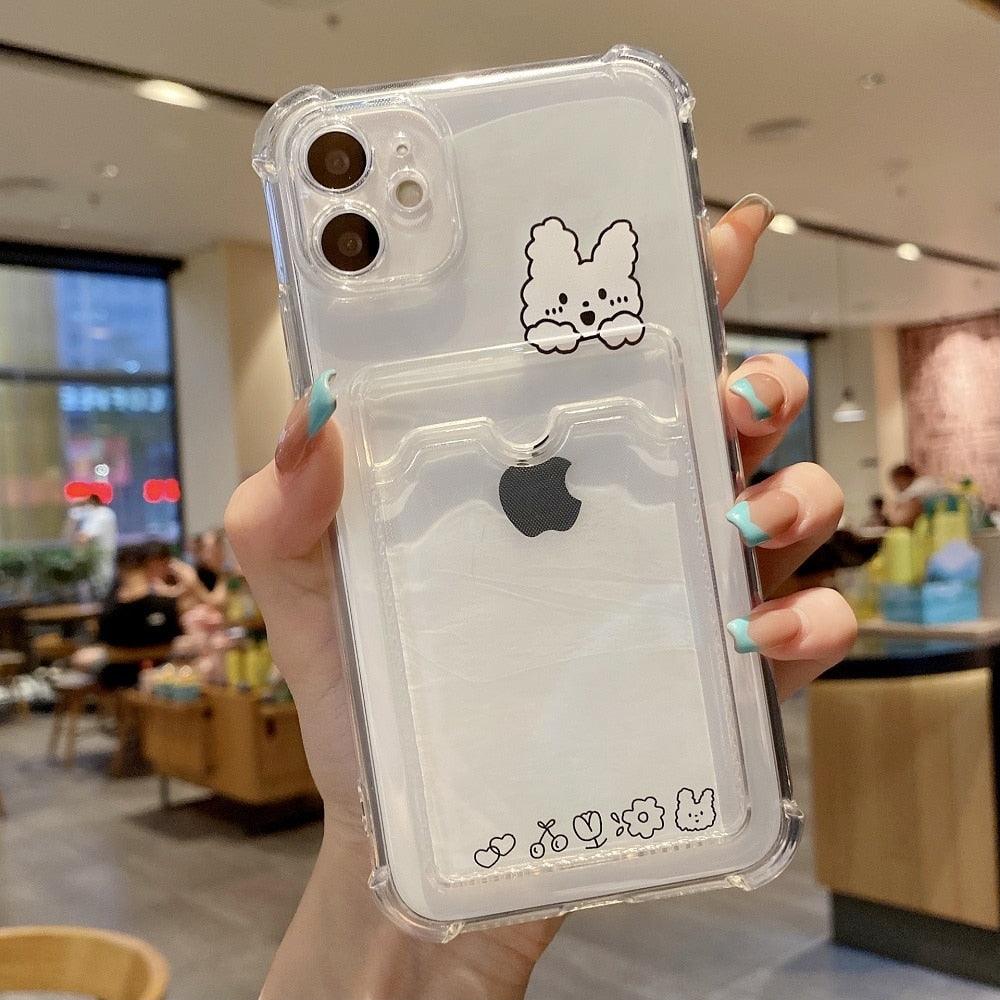 Coque de téléphone charmante pour cartes pour iPhone 14 13 12 11 Pro Max 7 8 Plus X XR XS Max Étui portefeuille transparent avec pare-chocs souple Housse arrière drôle pour couple Étui souple transparent pour iPhone