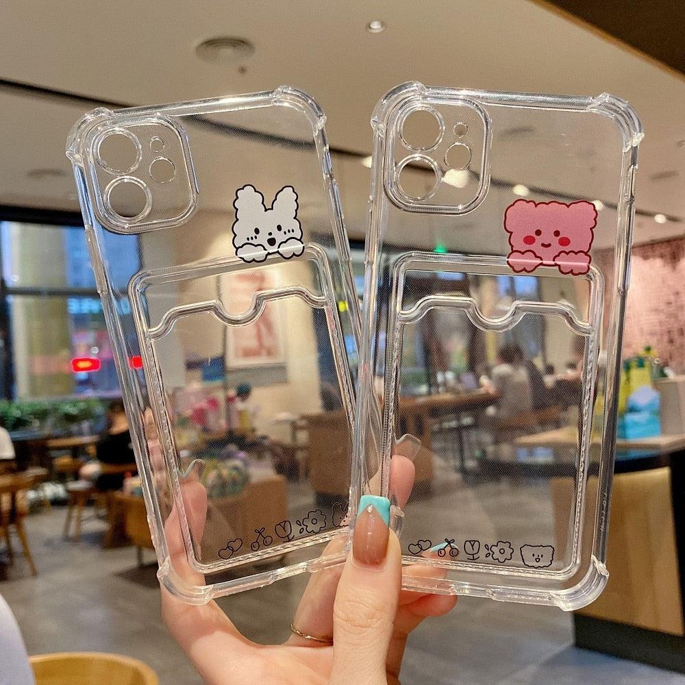 Coque de téléphone charmante pour cartes pour iPhone 14 13 12 11 Pro Max 7 8 Plus X XR XS Max Étui portefeuille transparent avec pare-chocs souple Housse arrière drôle pour couple Étui souple transparent pour iPhone