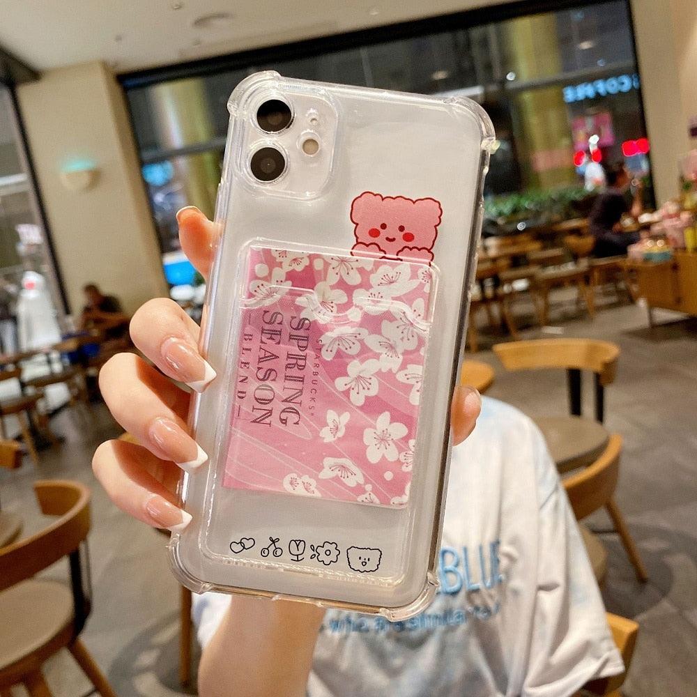 Coque de téléphone charmante pour cartes pour iPhone 14 13 12 11 Pro Max 7 8 Plus X XR XS Max Étui portefeuille transparent avec pare-chocs souple Housse arrière drôle pour couple Étui souple transparent pour iPhone