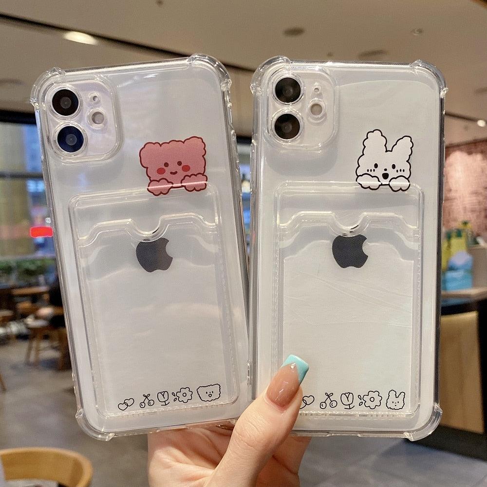 Coque de téléphone charmante pour cartes pour iPhone 14 13 12 11 Pro Max 7 8 Plus X XR XS Max Étui portefeuille transparent avec pare-chocs souple Housse arrière drôle pour couple Étui souple transparent pour iPhone