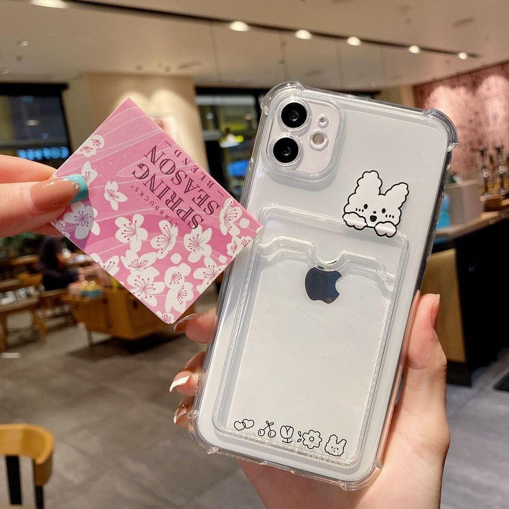 Coque de téléphone charmante pour cartes pour iPhone 14 13 12 11 Pro Max 7 8 Plus X XR XS Max Étui portefeuille transparent avec pare-chocs souple Housse arrière drôle pour couple Étui souple transparent pour iPhone