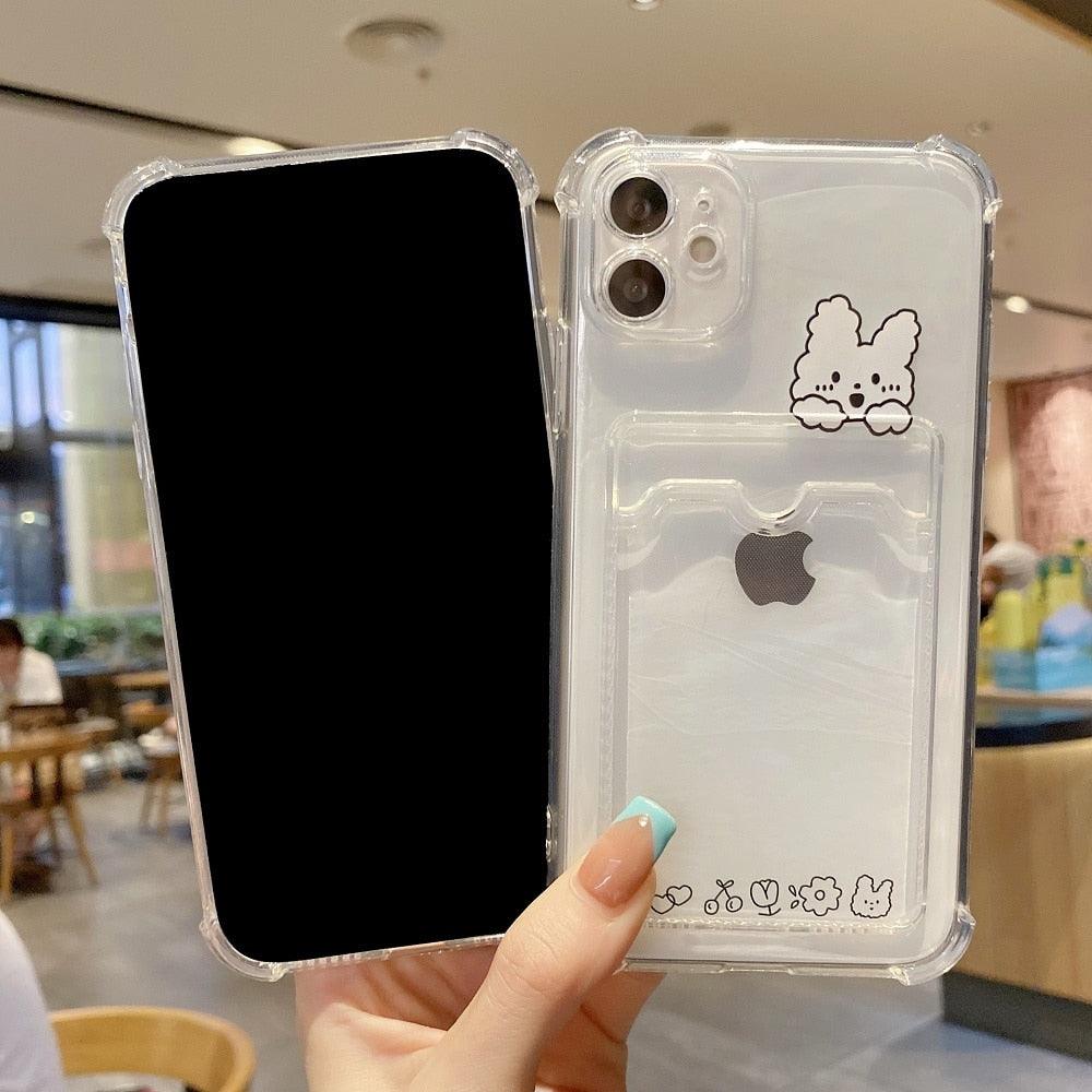 Coque de téléphone charmante pour cartes pour iPhone 14 13 12 11 Pro Max 7 8 Plus X XR XS Max Étui portefeuille transparent avec pare-chocs souple Housse arrière drôle pour couple Étui souple transparent pour iPhone
