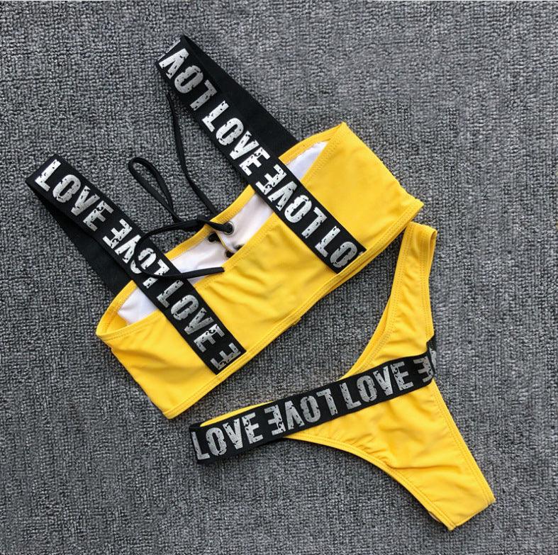Maillot de bain bikini push-up à licou pour femmes, maillot de bain bikini push-up à licou pour femmes, bas de maillot de bain, maillot de bain bandeau à lacets évidé sur le devant