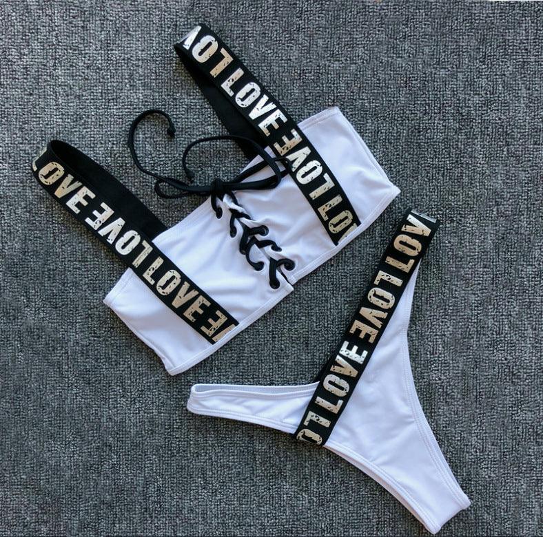 Maillot de bain bikini push-up à licou pour femmes, maillot de bain bikini push-up à licou pour femmes, bas de maillot de bain, maillot de bain bandeau à lacets évidé sur le devant