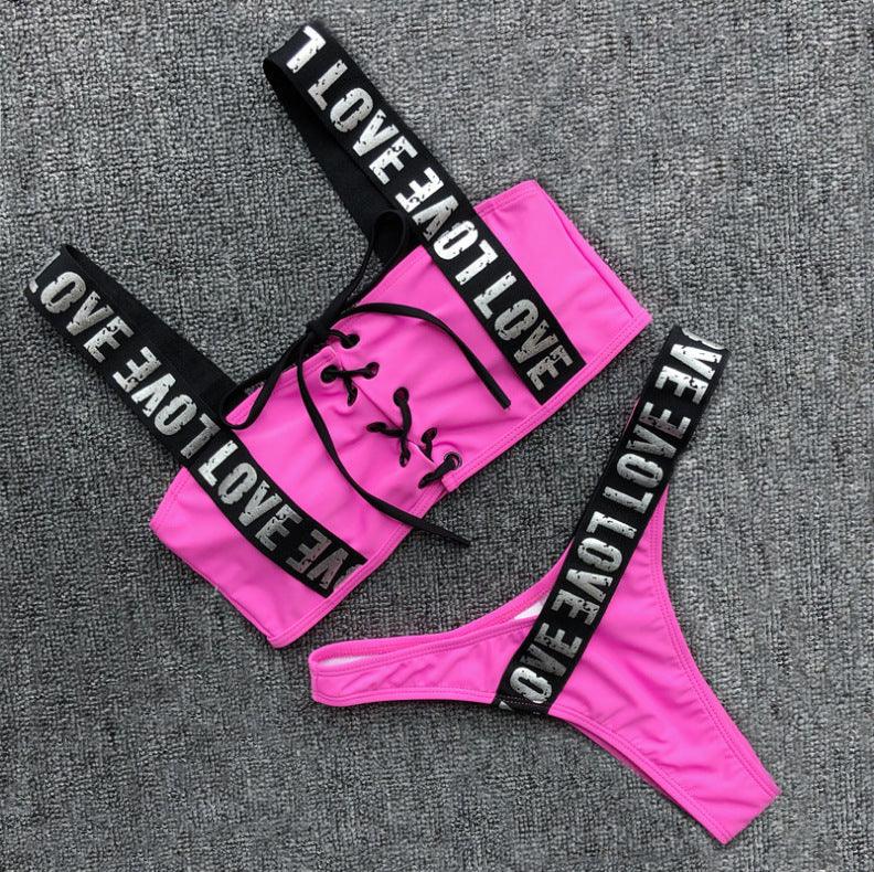 Maillot de bain bikini push-up à licou pour femmes, maillot de bain bikini push-up à licou pour femmes, bas de maillot de bain, maillot de bain bandeau à lacets évidé sur le devant
