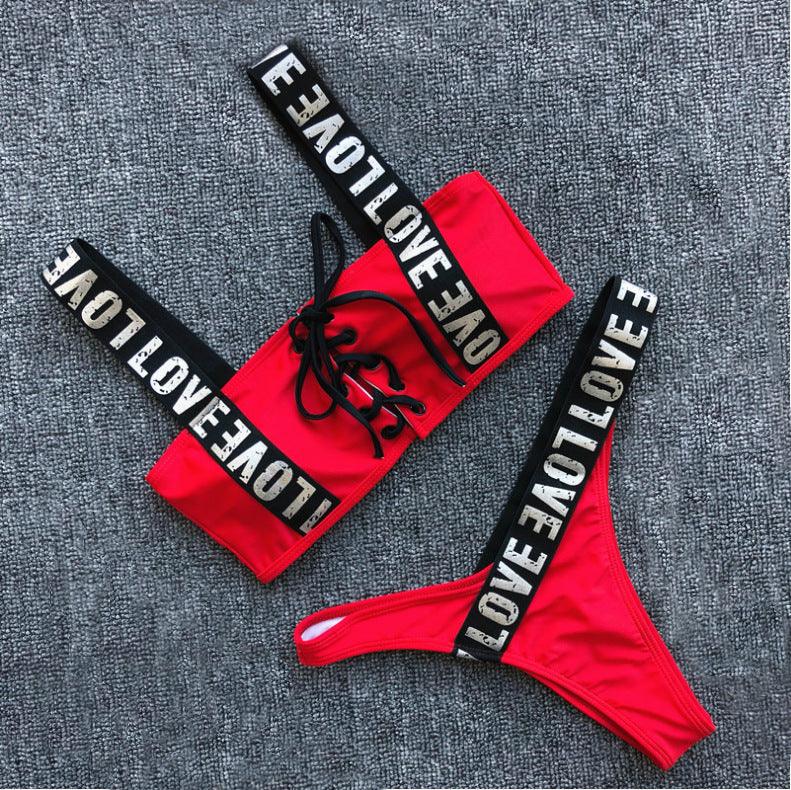Maillot de bain bikini push-up à licou pour femmes, maillot de bain bikini push-up à licou pour femmes, bas de maillot de bain, maillot de bain bandeau à lacets évidé sur le devant