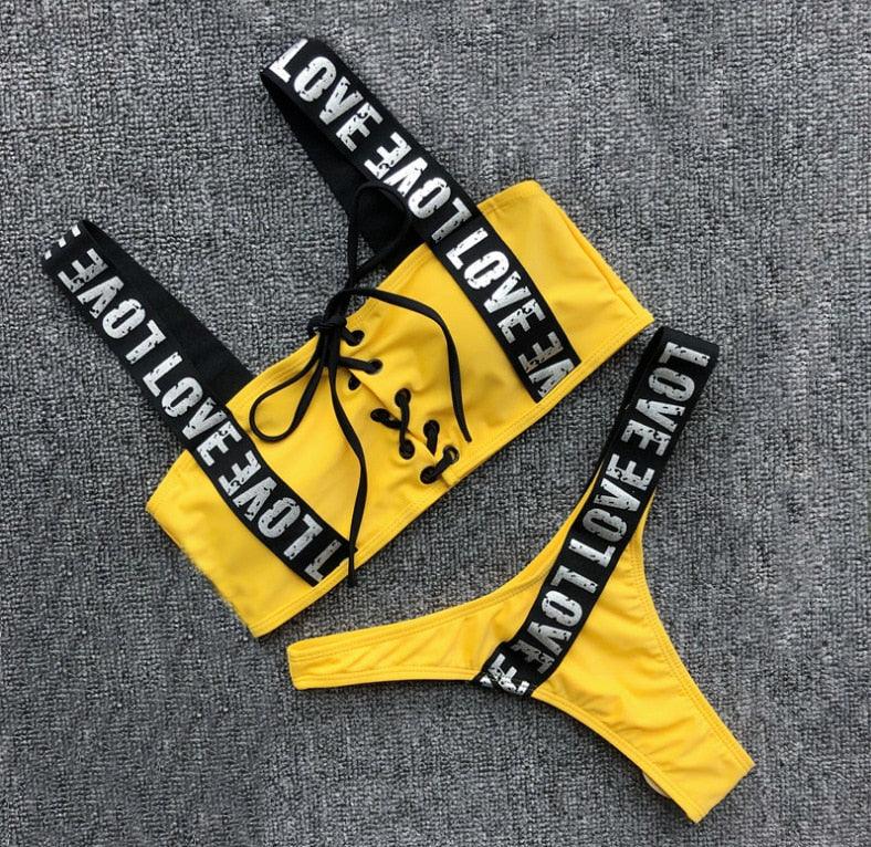Maillot de bain bikini push-up à licou pour femmes, maillot de bain bikini push-up à licou pour femmes, bas de maillot de bain, maillot de bain bandeau à lacets évidé sur le devant