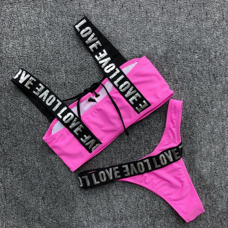 Maillot de bain bikini push-up à licou pour femmes, maillot de bain bikini push-up à licou pour femmes, bas de maillot de bain, maillot de bain bandeau à lacets évidé sur le devant