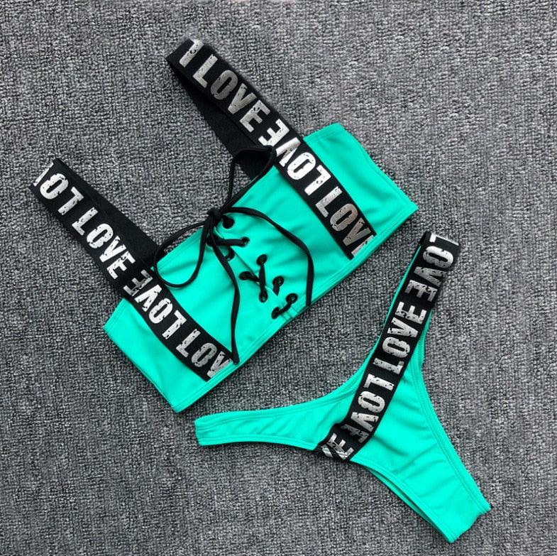 Maillot de bain bikini push-up à licou pour femmes, maillot de bain bikini push-up à licou pour femmes, bas de maillot de bain, maillot de bain bandeau à lacets évidé sur le devant