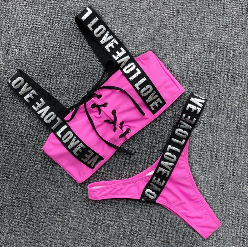 Maillot de bain bikini push-up à licou pour femmes, maillot de bain bikini push-up à licou pour femmes, bas de maillot de bain, maillot de bain bandeau à lacets évidé sur le devant