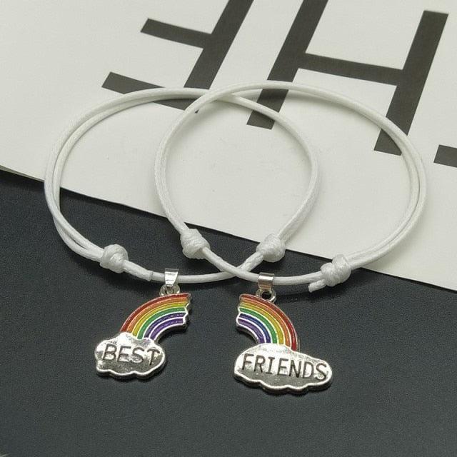 Joli bracelet d'amitié arc-en-ciel ajustable pour couple, ensemble de 2 bracelets d'amitié assortis, bracelets nuage arc-en-ciel élastiques pour meilleurs amis, cadeaux de Noël et d'anniversaire