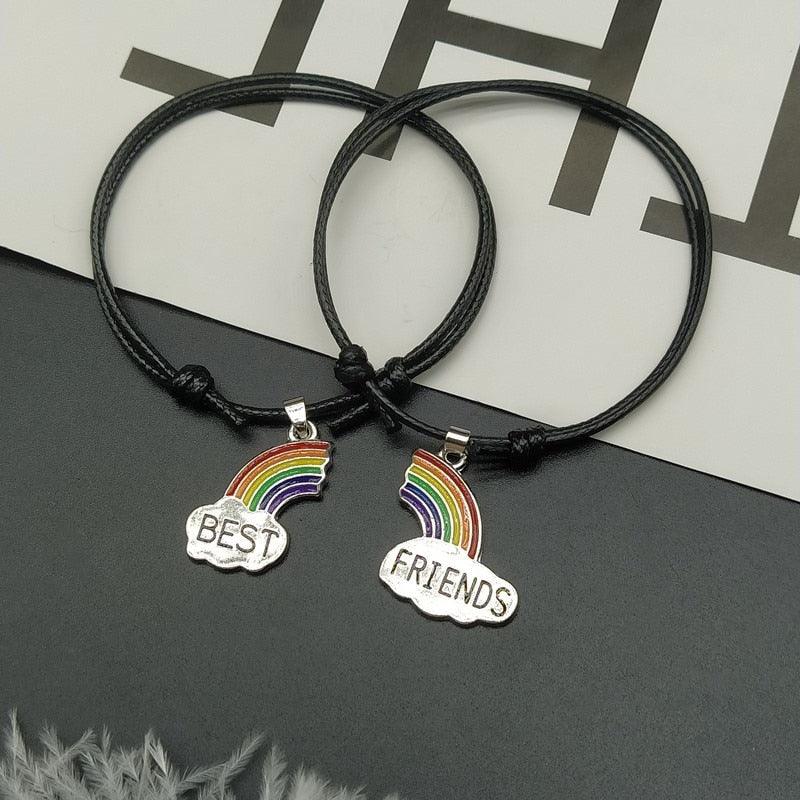Joli bracelet d'amitié arc-en-ciel ajustable pour couple, ensemble de 2 bracelets d'amitié assortis, bracelets nuage arc-en-ciel élastiques pour meilleurs amis, cadeaux de Noël et d'anniversaire