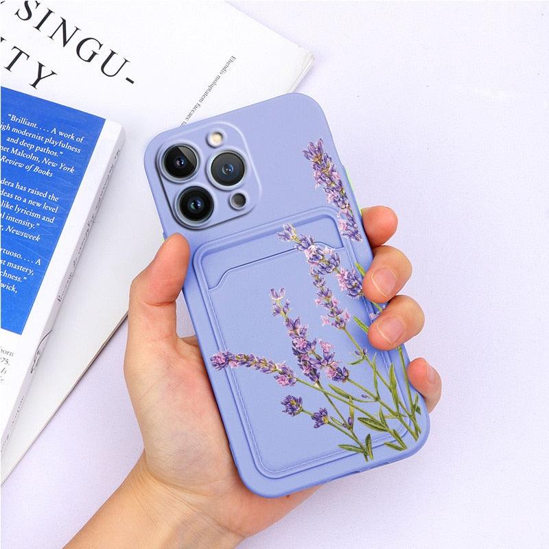 Magnifiques étuis en silicone souple anti-rayures pour iPhone 13 Pro Max. Étui portefeuille en silicone avec porte-cartes pour iPhone 13 Mini, 13ProMax, 13Pro. Étui iPhone avec porte-cartes, motif fleur et papillon.