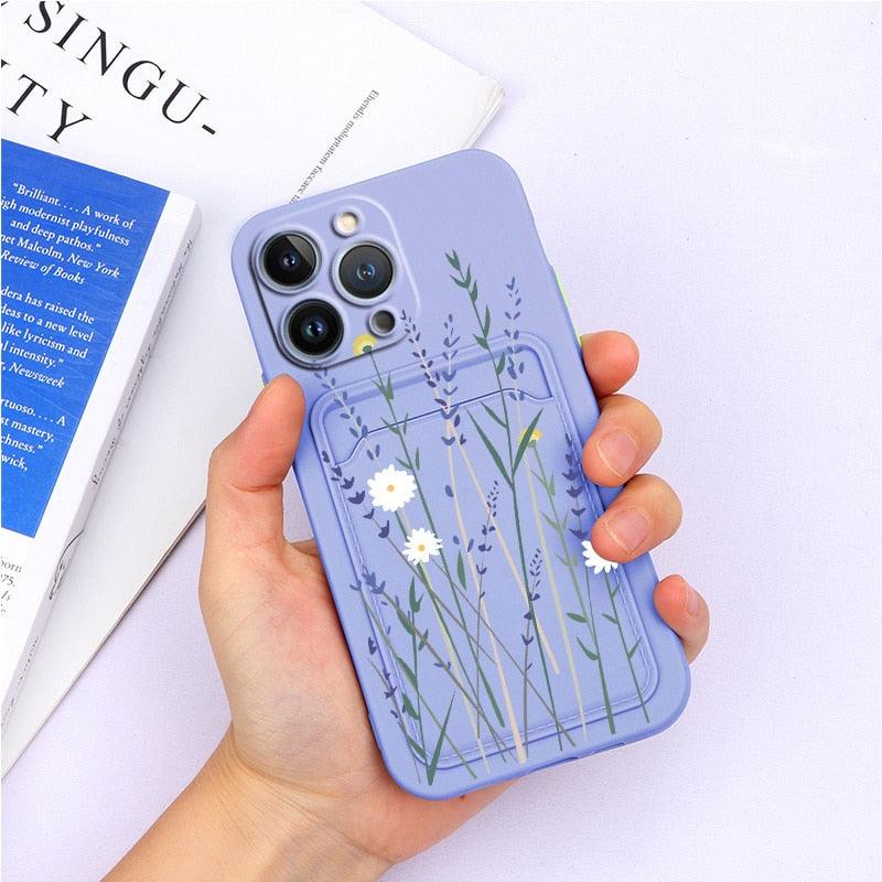 Magnifiques étuis en silicone souple anti-rayures pour iPhone 13 Pro Max. Étui portefeuille en silicone avec porte-cartes pour iPhone 13 Mini, 13ProMax, 13Pro. Étui iPhone avec porte-cartes, motif fleur et papillon.