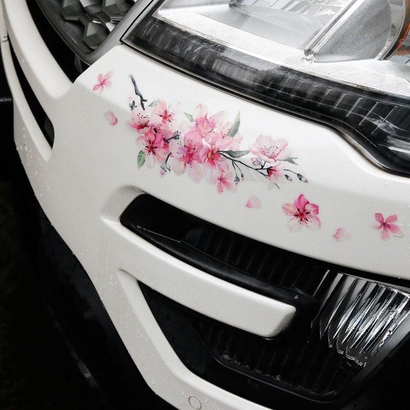 Autocollants de voiture floraux Sakura pour femmes, autocollants de fenêtre en vinyle rose pour voiture, accessoires de style et tuning, autocollants amovibles motif fleur de pêcher