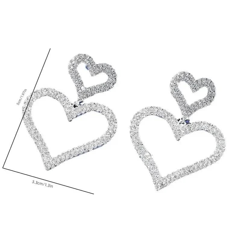 Boucles d'oreilles clous chic doubles cœurs en strass