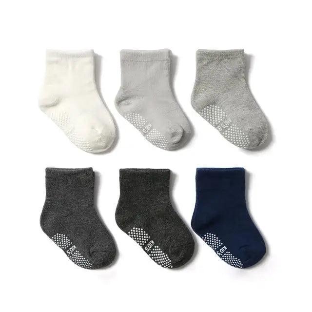 Chaussettes antidérapantes en coton pour enfants, 6 paires/ensemble, chaussettes antidérapantes en caoutchouc pour garçons et filles, avec picots, pour enfants de 0 à 6 ans