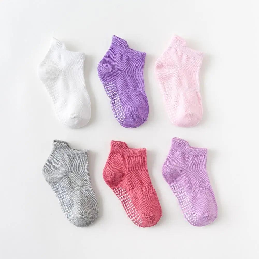 Chaussettes antidérapantes en coton pour enfants, 6 paires/ensemble, chaussettes antidérapantes en caoutchouc pour garçons et filles, avec picots, pour enfants de 0 à 6 ans