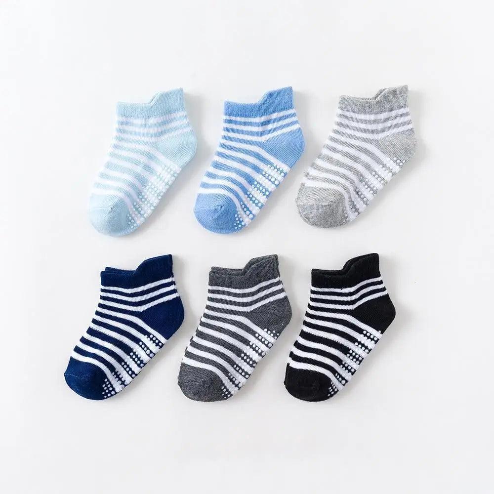 Chaussettes antidérapantes en coton pour enfants, 6 paires/ensemble, chaussettes antidérapantes en caoutchouc pour garçons et filles, avec picots, pour enfants de 0 à 6 ans