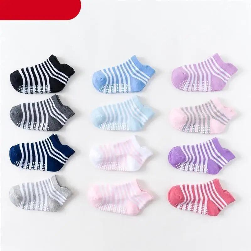 Chaussettes antidérapantes en coton pour enfants, 6 paires/ensemble, chaussettes antidérapantes en caoutchouc pour garçons et filles, avec picots, pour enfants de 0 à 6 ans
