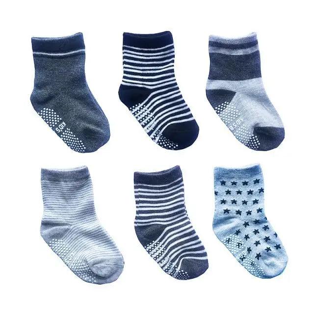 Chaussettes antidérapantes en coton pour enfants, 6 paires/ensemble, chaussettes antidérapantes en caoutchouc pour garçons et filles, avec picots, pour enfants de 0 à 6 ans
