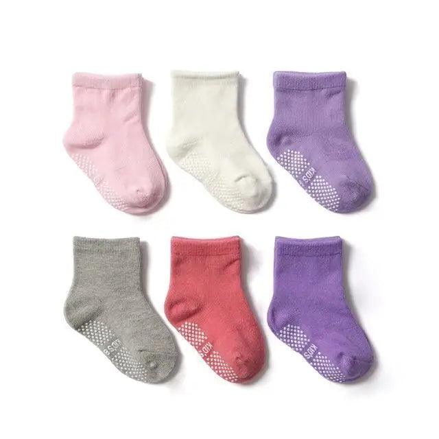 Chaussettes antidérapantes en coton pour enfants, 6 paires/ensemble, chaussettes antidérapantes en caoutchouc pour garçons et filles, avec picots, pour enfants de 0 à 6 ans