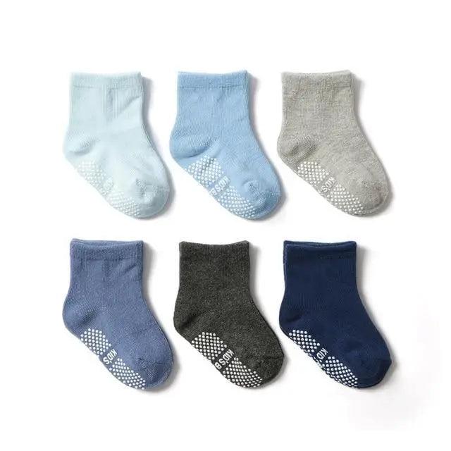 Chaussettes antidérapantes en coton pour enfants, 6 paires/ensemble, chaussettes antidérapantes en caoutchouc pour garçons et filles, avec picots, pour enfants de 0 à 6 ans