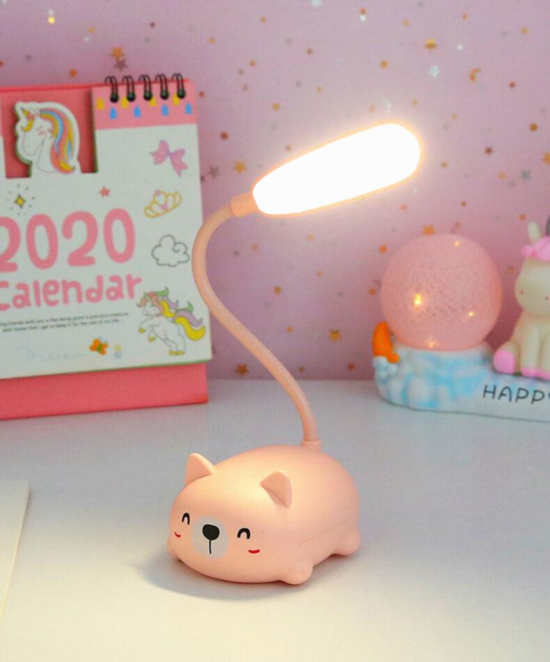 Lampe de Bureau Enfant LED Lampe de Chevet Flexible Flexo Équilibrée Col de Cygne Iluminaria de Dessin pour Étude Décoration Chambre Mignonne Ours Lampes d'Étude Mignonnes pour Décoration de Chambre