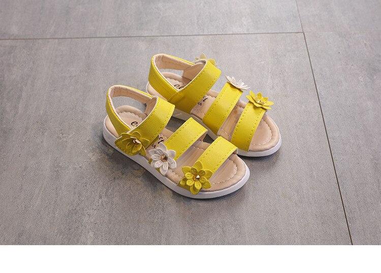 Chaussures pour enfants Sandales d'été Filles Princesse Belles chaussures à fleurs Sandales plates pour enfants Bébé Fille Sandales à lanières pour filles avec fleurs Sandales habillées à bout ouvert Belles sandales de fête en plein air