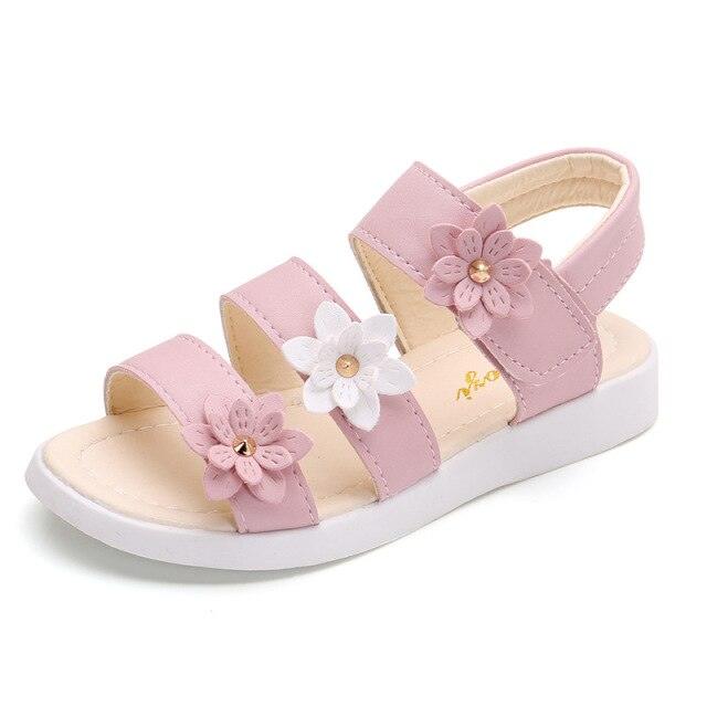 Chaussures pour enfants Sandales d'été Filles Princesse Belles chaussures à fleurs Sandales plates pour enfants Bébé Fille Sandales à lanières pour filles avec fleurs Sandales habillées à bout ouvert Belles sandales de fête en plein air