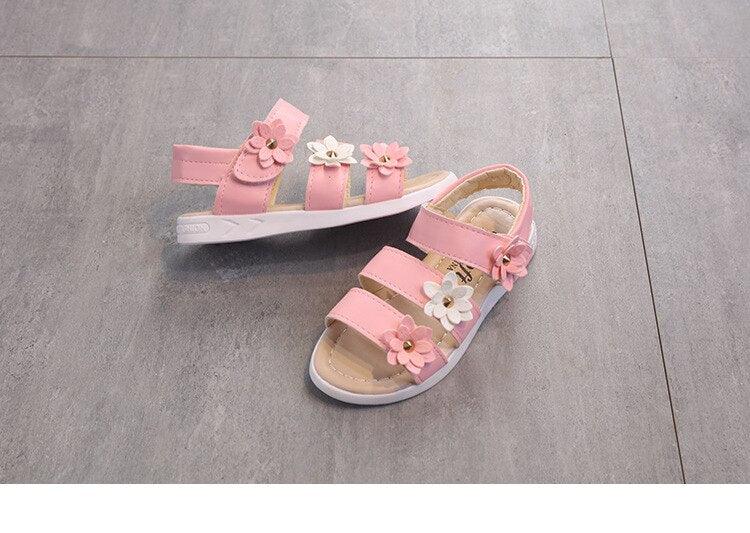 Chaussures pour enfants Sandales d'été Filles Princesse Belles chaussures à fleurs Sandales plates pour enfants Bébé Fille Sandales à lanières pour filles avec fleurs Sandales habillées à bout ouvert Belles sandales de fête en plein air