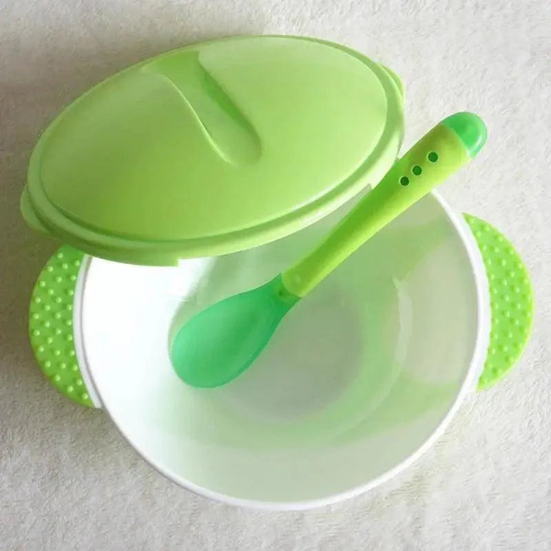 Vaisselle pour enfants Assiettes d'apprentissage pour bébé avec ventouse Bol alimentaire assisté Cuillère à détection de température Bol d'alimentation pour bébé