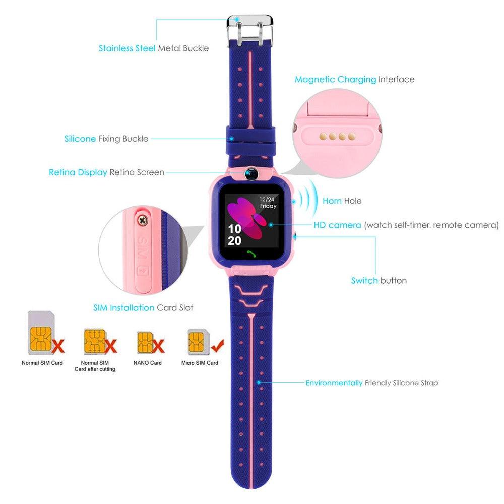 Montre connectée pour enfants, montre-téléphone pour garçons et filles avec carte SIM, photo, étanche, traqueur, écran tactile HD, jeux, réveil, appareil photo, montre-bracelet numérique, cadeaux de Noël et d'anniversaire