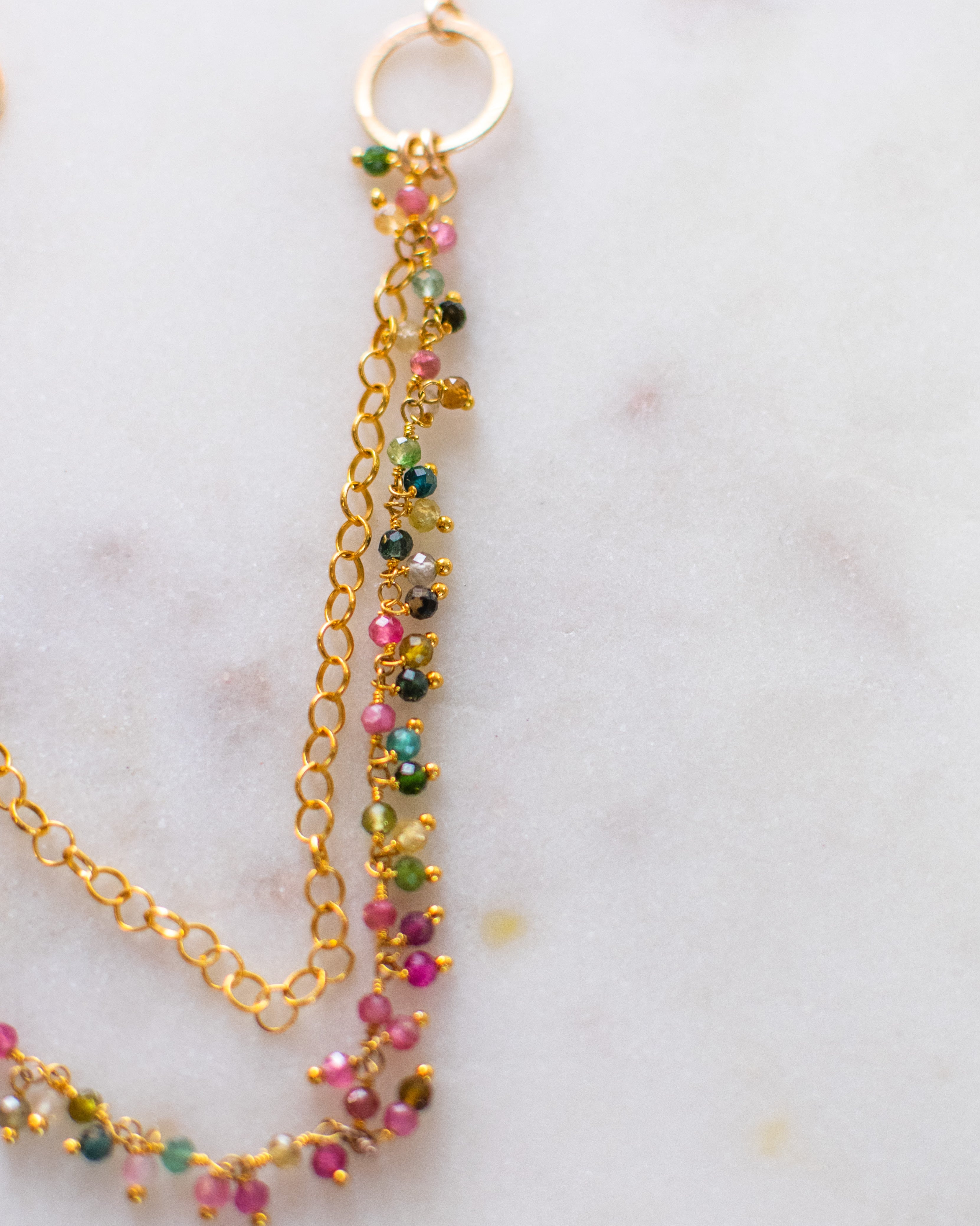 Collier unique en grappe de tourmaline – Collier pendentif plaqué or à double couche – Fait à la main à Raleigh